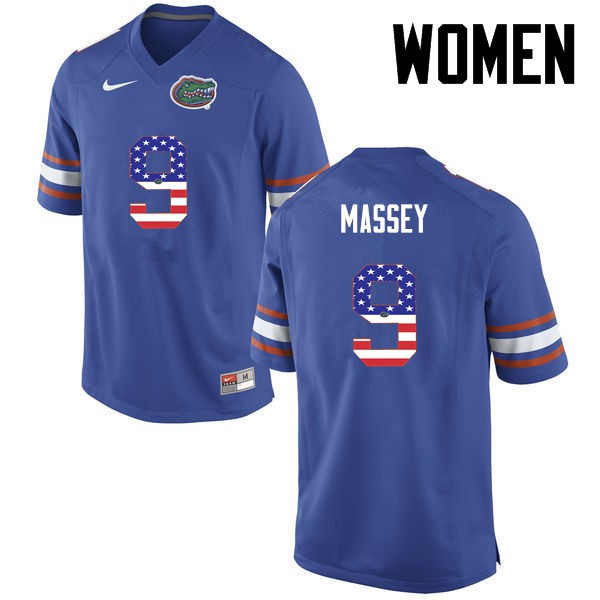 Florida Gators Women #9 Dre Massey College Football Jersey USA Flag Fashion Blue